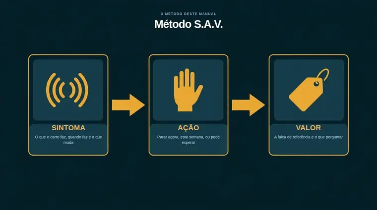 Diagrama do método S.A.V.: Sintoma, Ação e Valor