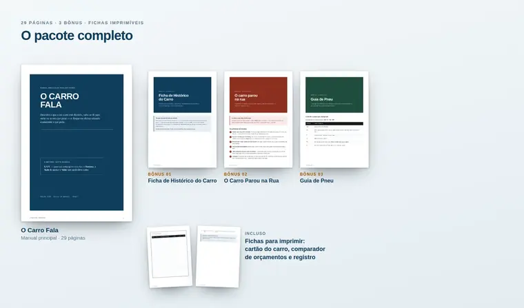 O pacote completo: manual, três bônus e as fichas para imprimir